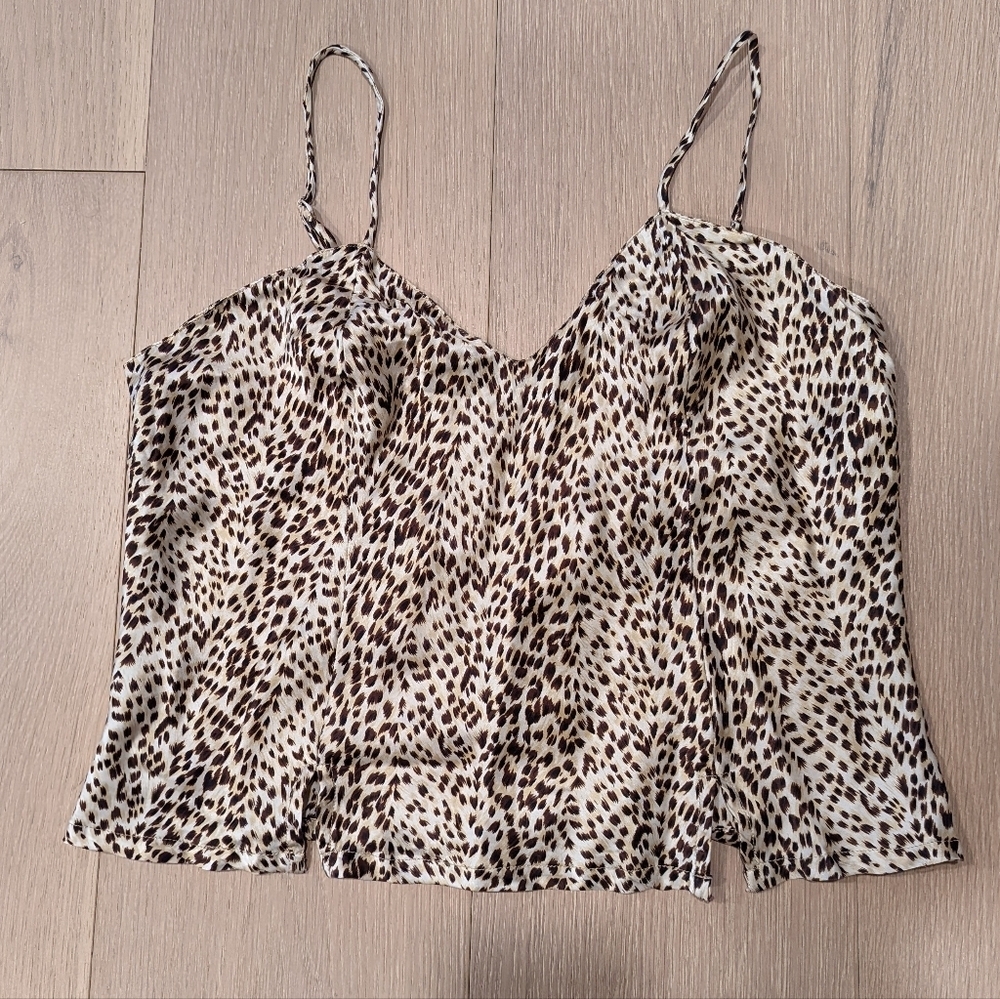 Natural Reflections Leopard Print Spaghetti Strap Silk Camisole